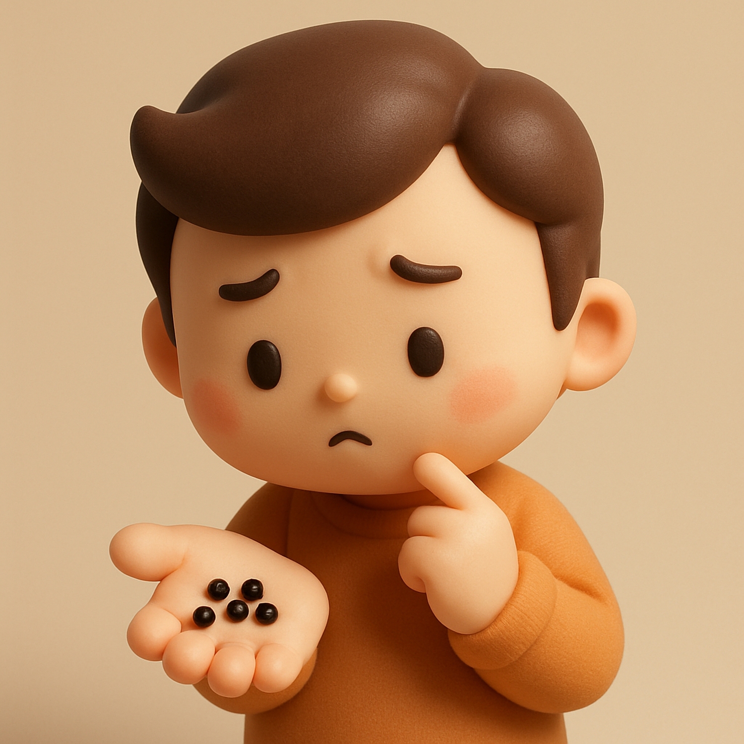 Cute,Character,3d,Image,Of,A,Thoughtful,Man,Holds,Small